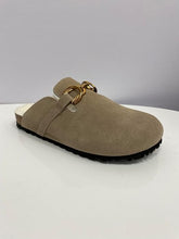 Lade das Bild in den Galerie-Viewer, OS1820 Khaki OOG Damen Leder Hausschuhe Slipper Clogs mit Teddyfelldecksohle