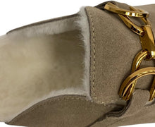 Lade das Bild in den Galerie-Viewer, OS1820 Khaki OOG Damen Leder Hausschuhe Slipper Clogs mit Teddyfelldecksohle