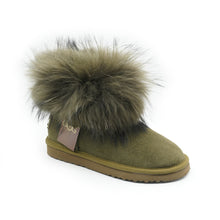 Lade das Bild in den Galerie-Viewer, OB0541 Green OOG Damen Leder Boots mit Fell