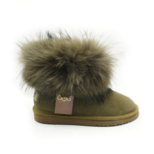 Lade das Bild in den Galerie-Viewer, OB0541 Green OOG Damen Leder Boots mit Fell