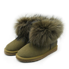 Lade das Bild in den Galerie-Viewer, OB0541 Green OOG Damen Leder Boots mit Fell