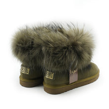 Lade das Bild in den Galerie-Viewer, OB0541 Green OOG Damen Leder Boots mit Fell