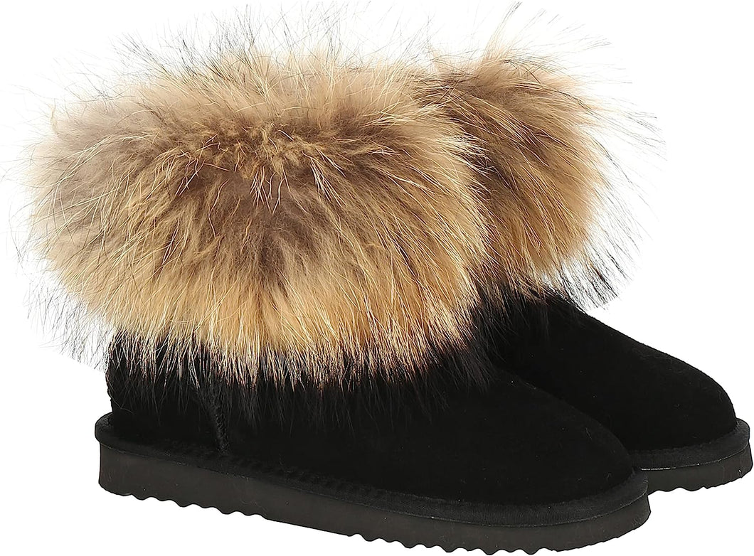 OB0541 Black/Natur OOG Damen Leder Boots mit Fell