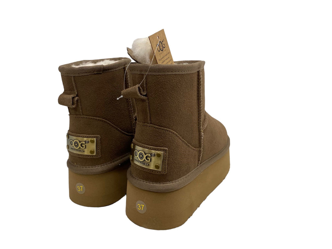 OB5864 Mini Designer Boots aus Leder, Lammfell mit Plateau Sohle