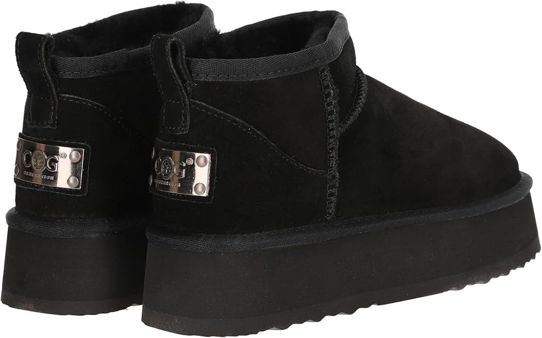 OB5888 Black OOG Damen Leder Boots mit Teddyfell