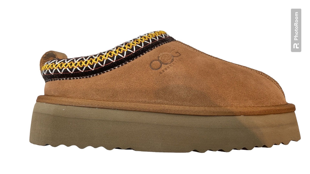 OBTC26 Camel OOG Cozy Hausschuhe aus Echten Leder mit Plateausohle