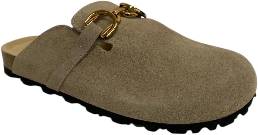 OS1819 Khaki OOG Damen Leder Hausschuhe Slipper Clogs