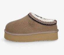 Lade das Bild in den Galerie-Viewer, OBTC26 Khaki OOG Cozy Hausschuhe aus Echten Leder mit Plateausohle EU
