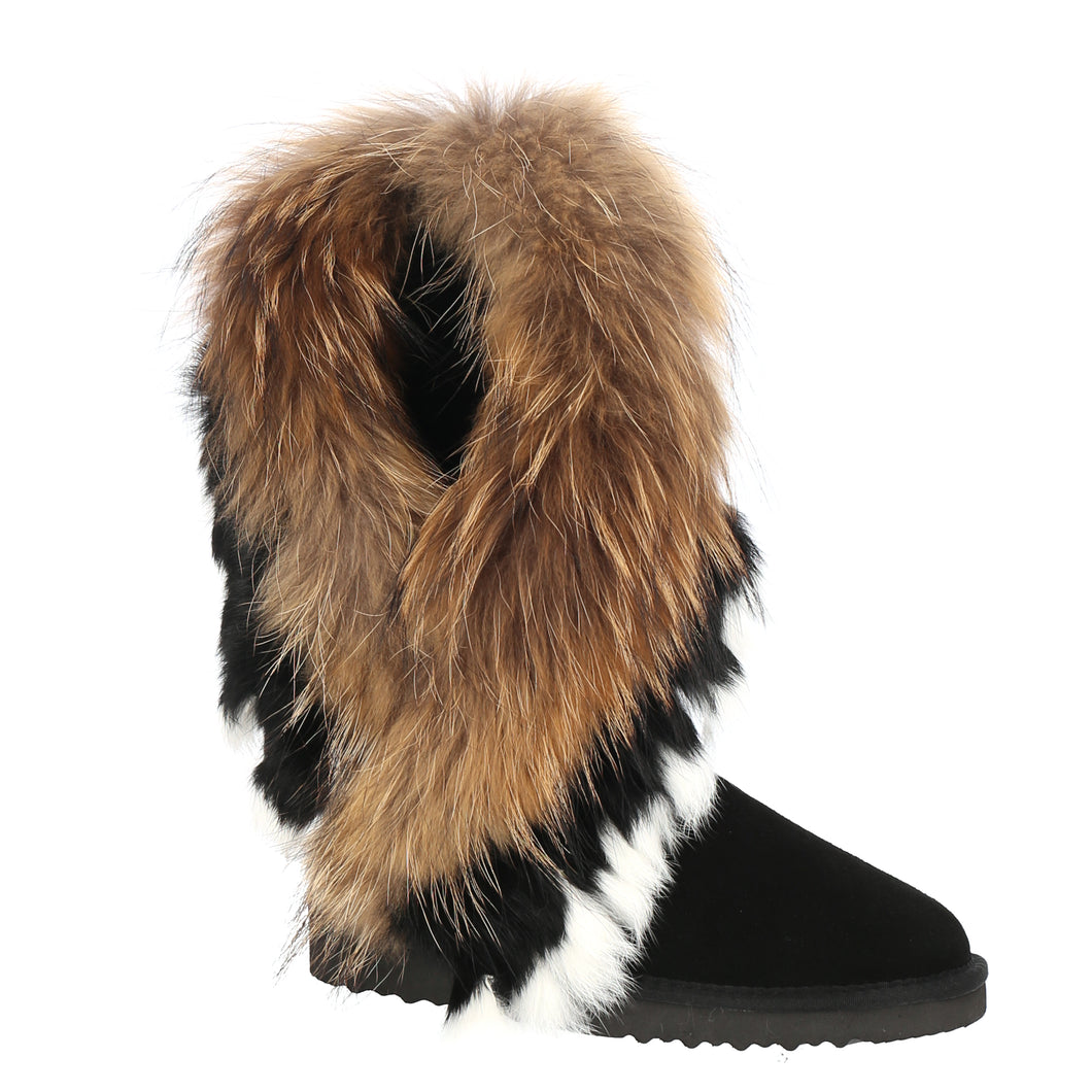 OB8018 Black/Natur OOG Damen Leder Boots