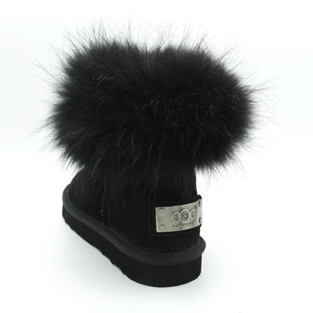 OB0541 Black/Black OOG Damen Leder Boots mit Fell