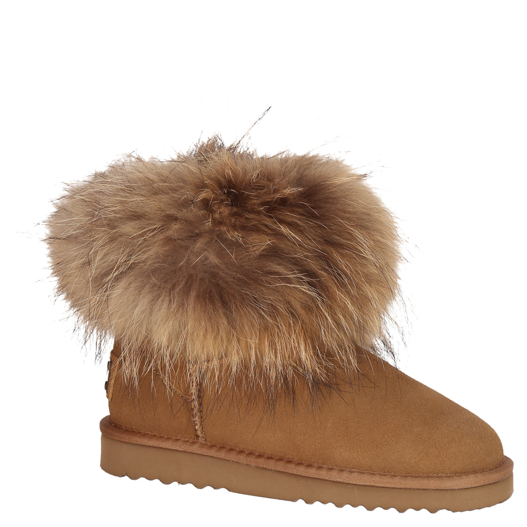 OB0541 Camel OOG Damen Leder Boots mit Fell